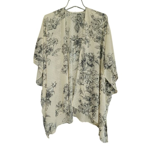 Flowy Semi-Sheer Leaf Print Kimono Cardigan Sz. OS Coverup Layering‎ - Picture 1 of 8